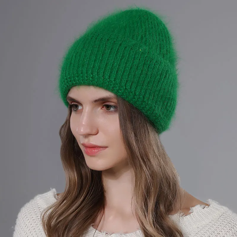 CNTANG 2023 Trend Women Hat Winter Warm Angora Long Rabbit Fur Beanies Knitted Cashmere Hats For Female Fashion Ladies Cap