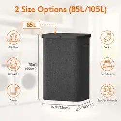 Large Capacity Laundry Hamper with Handles and Inner Bag (Black)