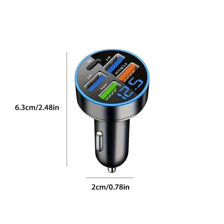 66W 5-port fast phone charger, 3.1A USB car charger fast charging USB phone adapter, for iPhone 13 Pro Xiaomi Huawei Samsung