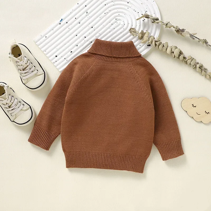 New Boys Girls Turtleneck Sweater Knitted Autumn Winter Warm Children Clothes Solid Knit Pullovers Soft Sweaters Tops Shirt