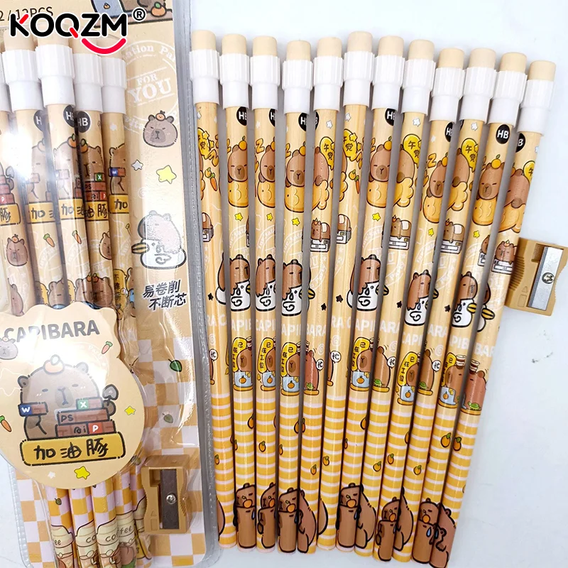 1pack Cartoon Capybara HB Pencils 12 Pencils 1 Pencil Roller Stationery Box Set Student Writing Drawing HB Pencils Sketch Pens Drawing Set Writing Stationery Drawing Pencils