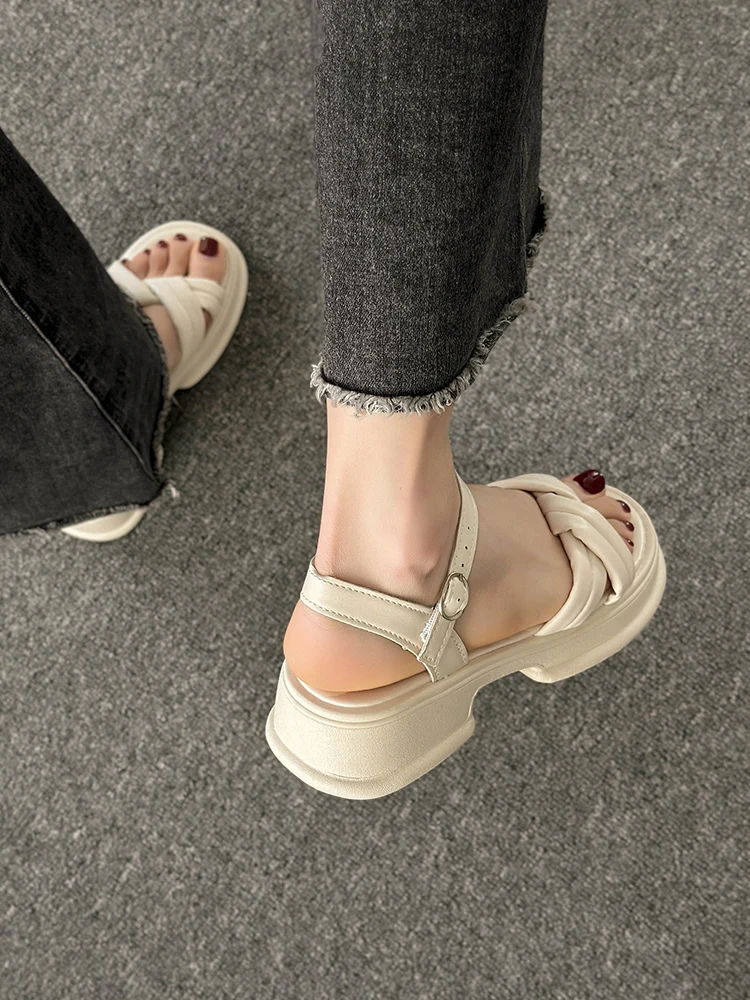Black Platform Sandals Soft All-Match Med Clogs With Heel Female Shoe Summer Womens Wedges Espadrilles Gladiator Medium Thi women sandals
