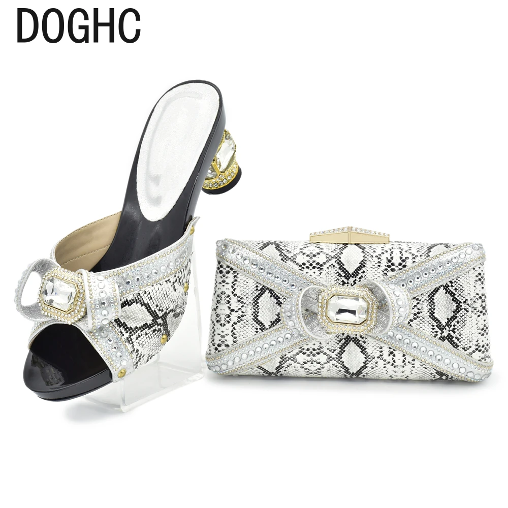 

New Arrival Italian Design Shoes Bag Set African Women's Rhinestone African Party Shoes and Bag Set Wedding Shoes Bride