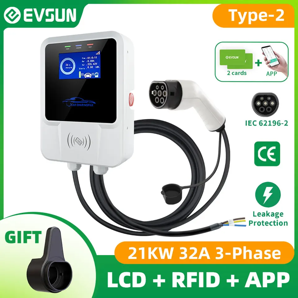 EVSUN EV Charger Type 2 IEC62196-2 APP Wifi Control 21KW 3