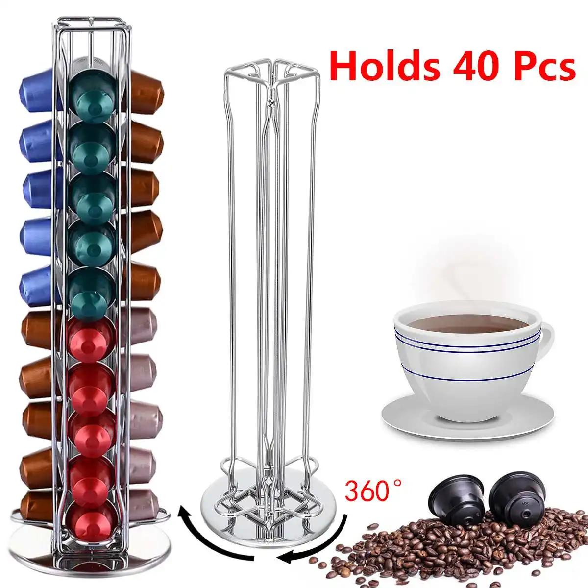 

Practical Coffee Capsule Dispensing Tower Stand Fits For 40 Nespresso Capsules Storage Pod Holder Coffee Tamper soporte capsulas