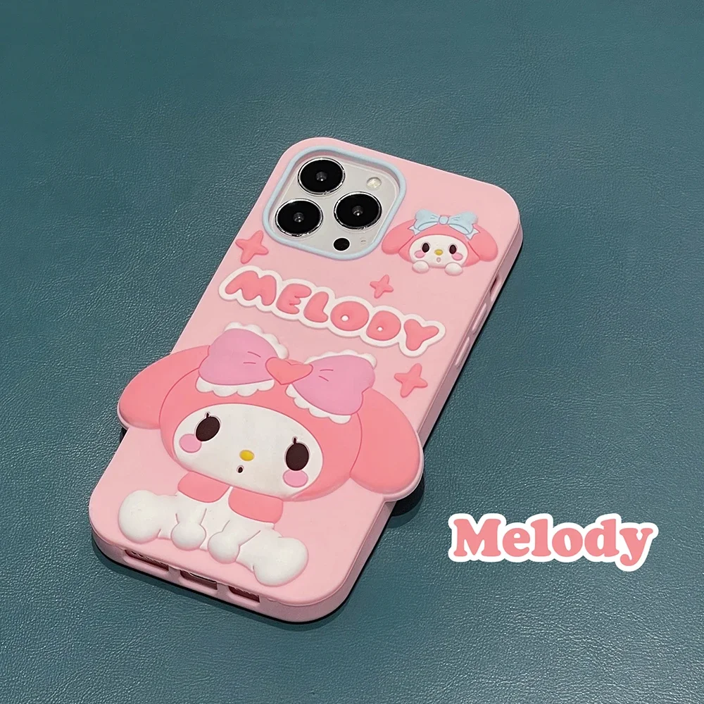 

3D Stereo Cute Sanrio Cinnamoroll Mymelody Phone Case for IPhone 15 14 13 12 11 Pro Max Plus Silicone Soft Anti-fall Back Cover