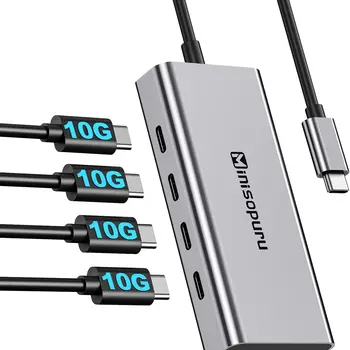 Minisopuru USB C 허브 10Gbps 4 포트 USB C - 데이터 전송 전용 USB C 분배기 MacBook Pro Air iMac USB Type-C 3.2 허브용 멀티포트 어댑터