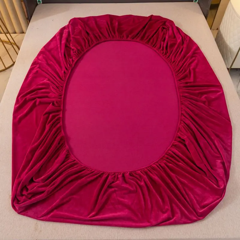 Soft Velvet Fitted Sheet with Elastic Bands Non Slip Adjustable Mattress Covers for Single Double King Queen Bed 160x200cm 4