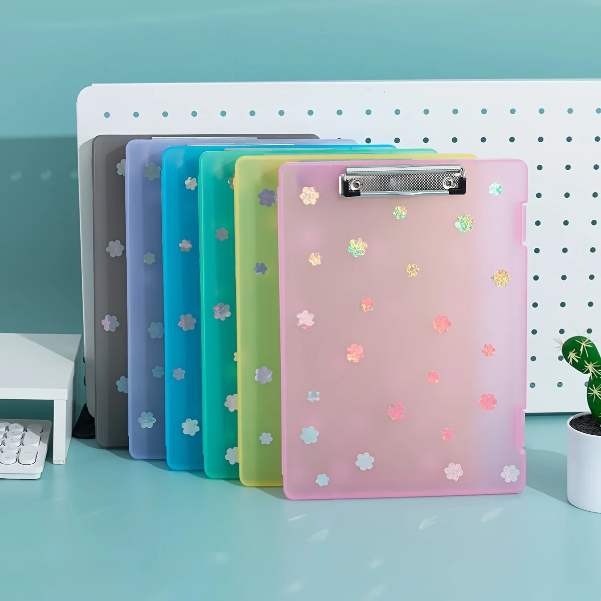 Floral Plastic File Folder with Writing Pad and Pen Slot Large Capacity Rectangular Office Organizer Box
