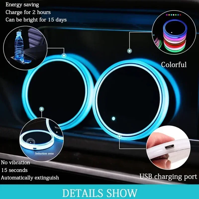 7 다채로운 USB 자동차 로고 LED 분위기 조명 컵, 빛나는 코스터 거치대, Changan Uni-k CX70 CS55 CS35 필터 번퍼 Alsvin용