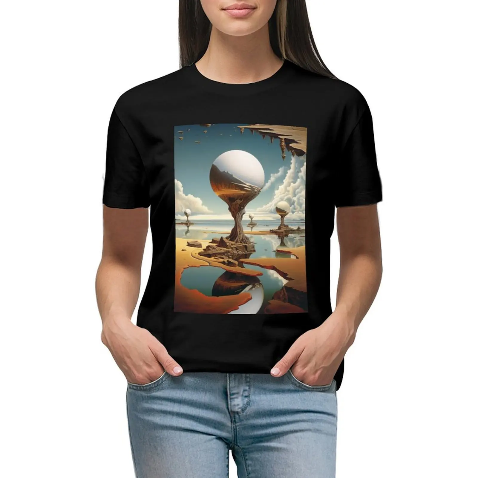 

Reflective Sands of Surreality T-shirt Aesthetic clothing shirts graphic tees rock and roll t shirts for Women