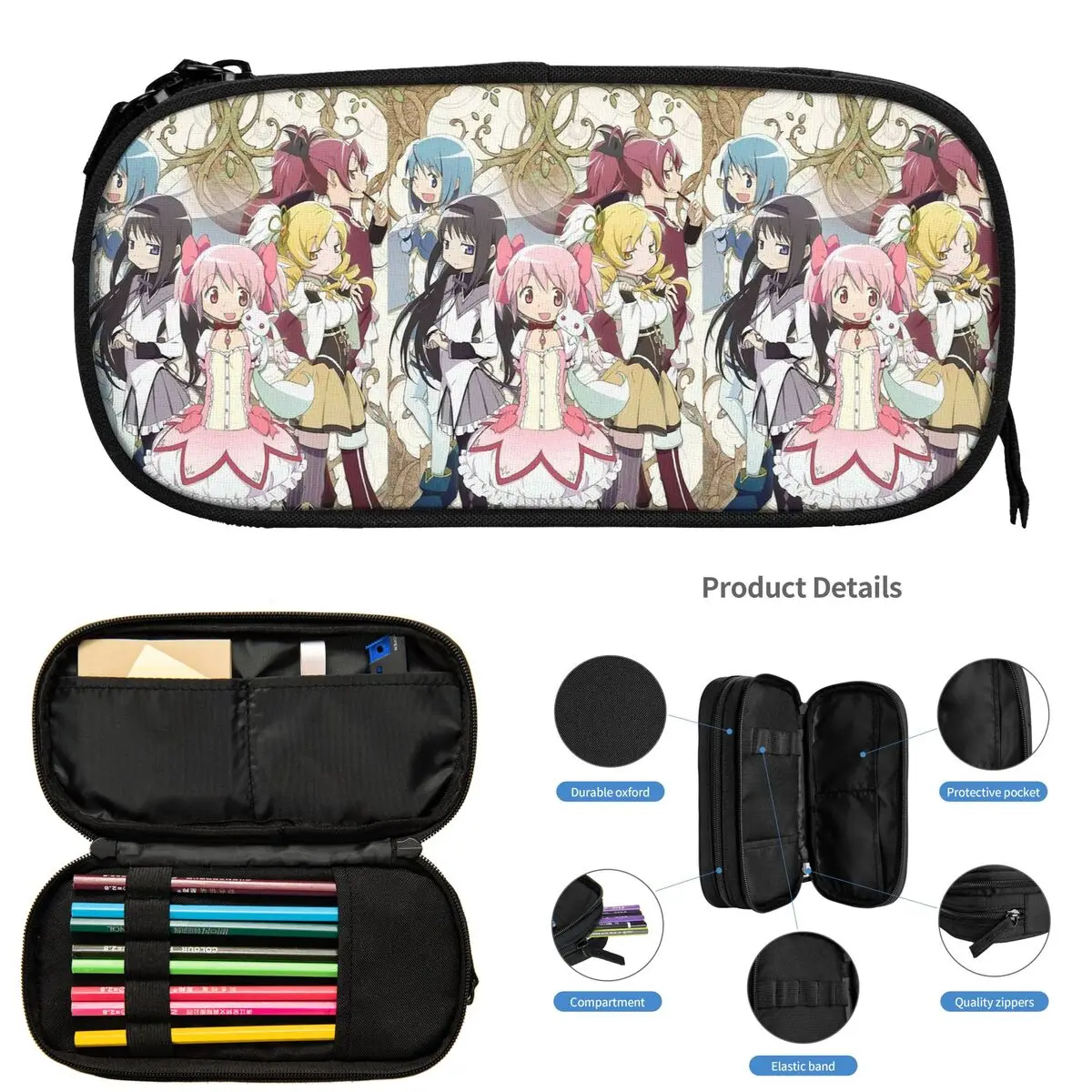 Mami Tomoe Puella Magi Madoka Magica 애니메이션 연필 케이스 학생용 학교 펜 상자 연필 가방 대형 보관 연필 파우치