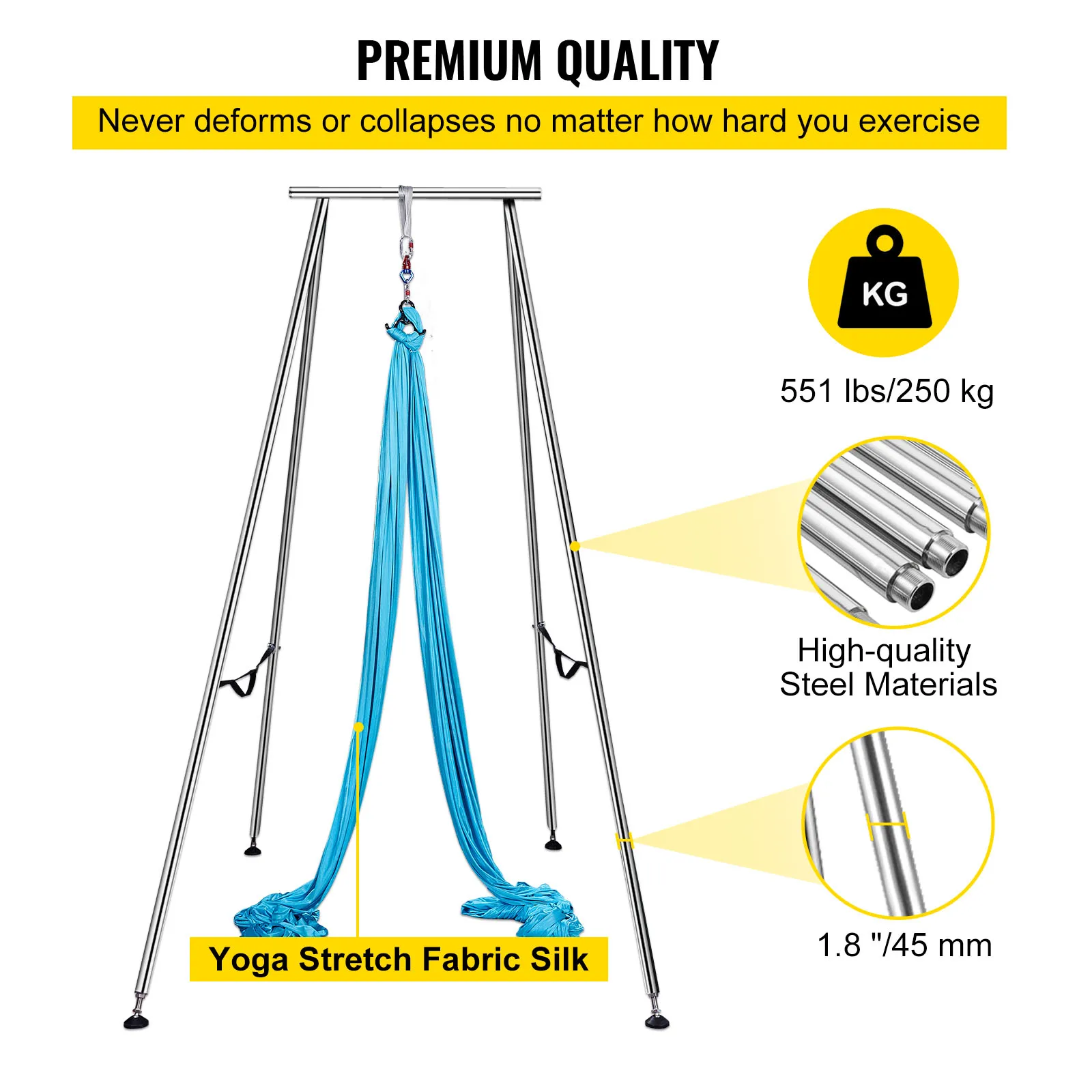 VEVOR Aerial Yoga Frame, 9.6 FT Height Yoga Swing Stand, Max 250kg/551lbs  Steel Pipe Inversion Yoga Swing Stand Yoga Rig Yoga Sling Inversion  Equipment for Indoor Outdoor Aerial Yoga