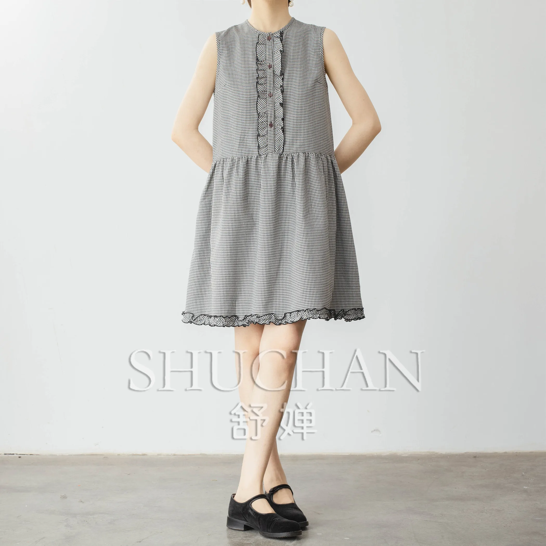 

Edible Tree Fungus tank dress women France summer new 2024 design 100% cotton plaid birthday dress for women