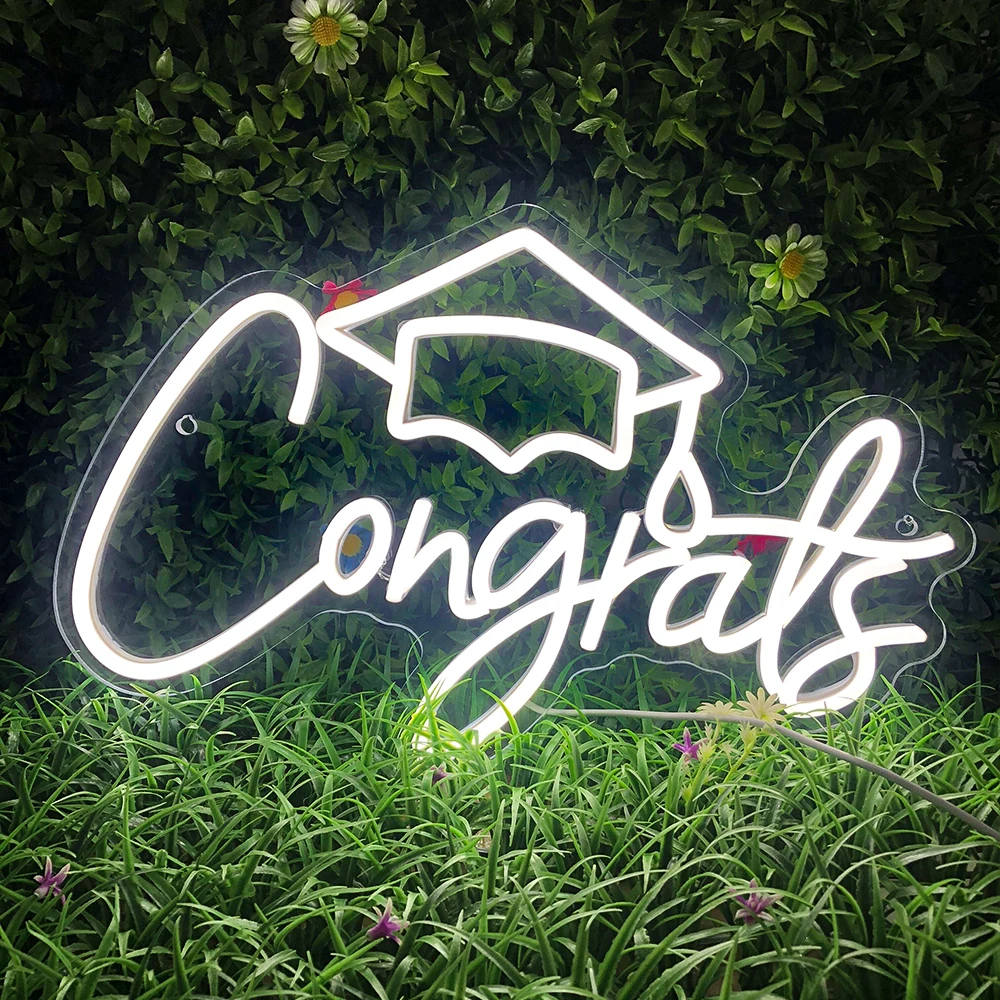 

Congrats White LED Neon Signs USB Wall Decor For Congratulations Graduation School Wedding Ceremony Party Celebration Banquet