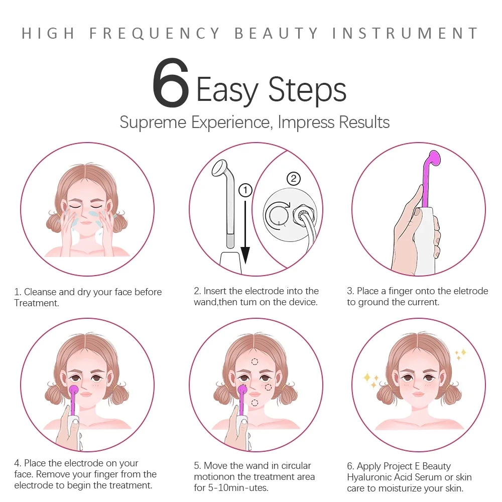 4pcs High Frequency Facial skin care wand device Acne Treatment Tool HF Hair Care Device Professional Kit with gift Box 6