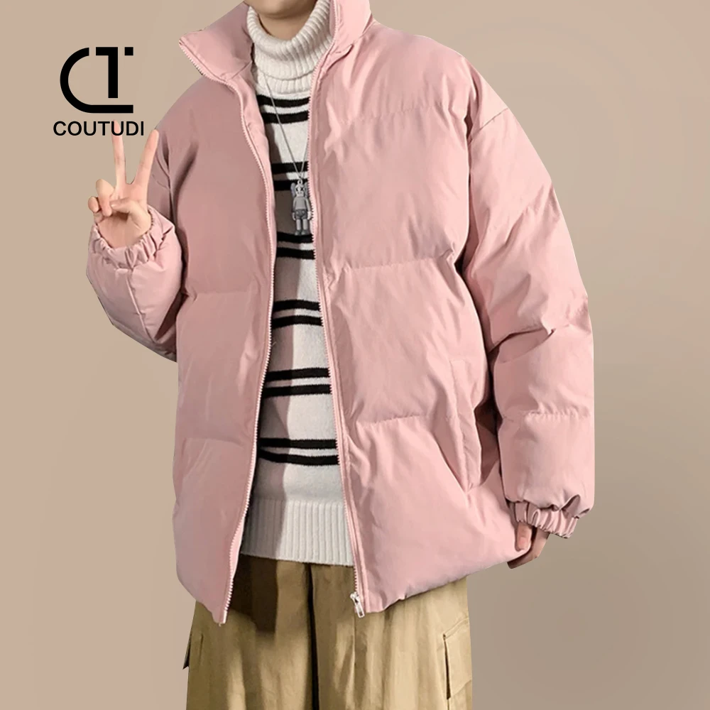 COUTUDI-Warm Puffer Jacket for Men, Thick Parkas, Casual Padded Down Outwear, Zipper Closure, Long Sleeve, Couple Outdoor Coat