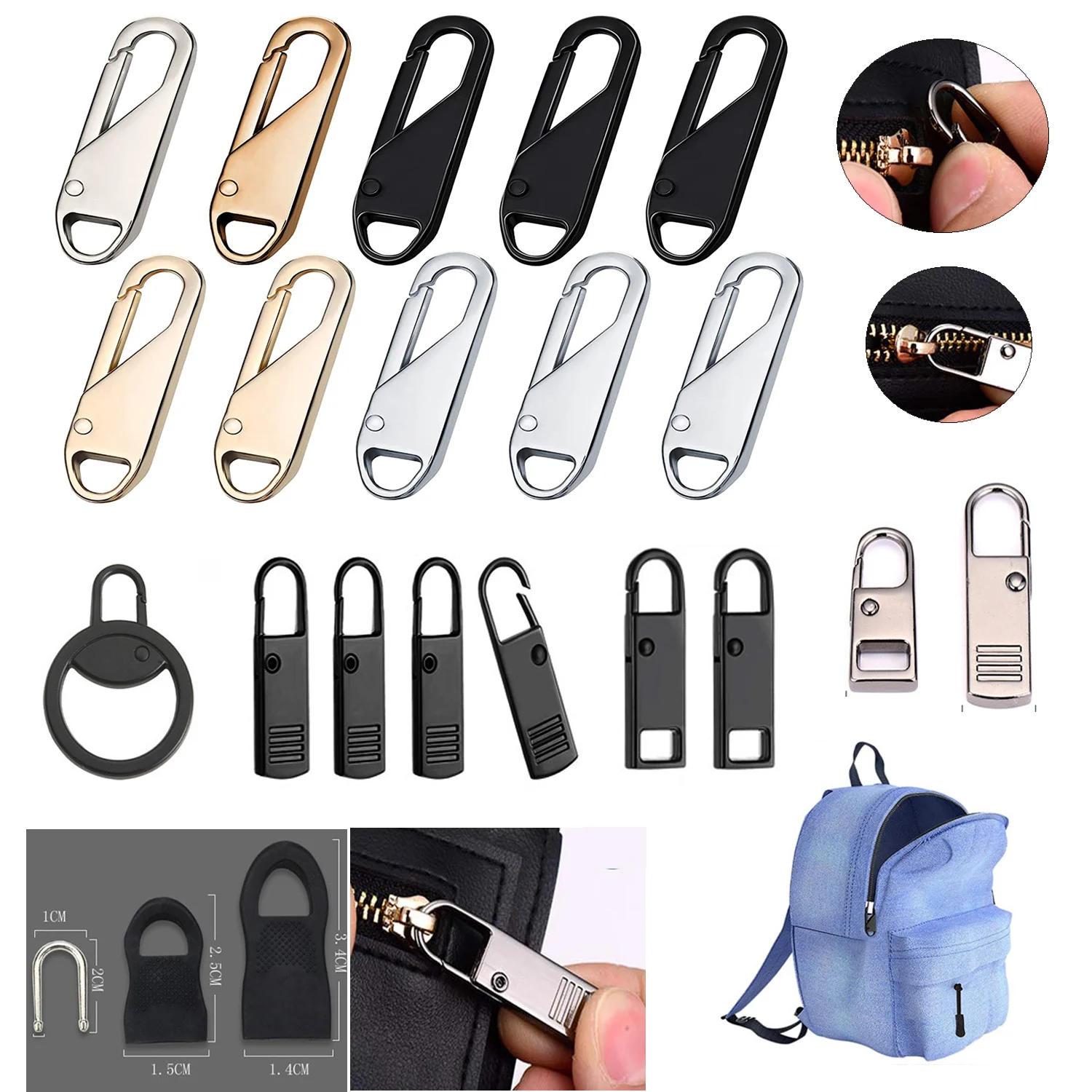 5pcs Metal Zipper Slider Puller Instant Zipper Repair Kit Replacement