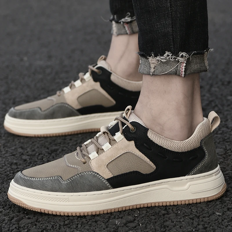 

2023 Hot Sale Leather Shoes For Men Luxury Brand Casual Shoes For Big Boy Rubber Walking Shoes Mens Low Top Casual Sneakers Man