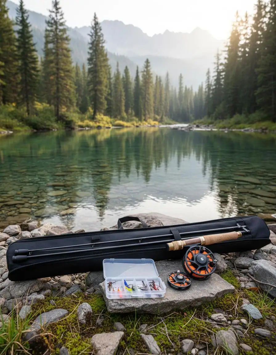Fliegenangeln-Komplettset IM7 Kohlefaser-Fliegenrute Angelrolle für Fluss See Bach Anfänger-Set Rutentasche Köderbox 10 Fliegen – Detail 1