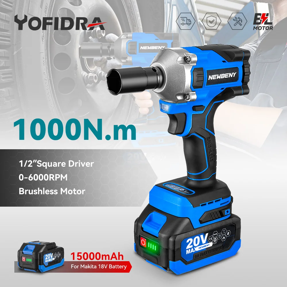 

1000N.m High Torque Brushless Electric Impact Wrench Efficient Cordless Screwdriver Car Repair Power Tool For Makita 18V Battery