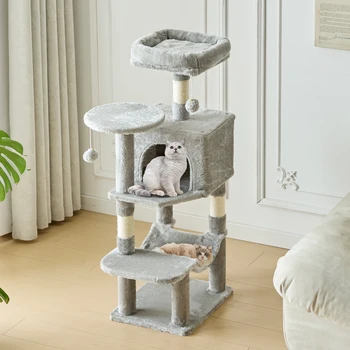 JHK 44in Tall Multi-Cat Climbing Cat Tree Tower for Pet Furniture Natural Sisal Scratching Posts Stable Pet House for Indoor Cat 1