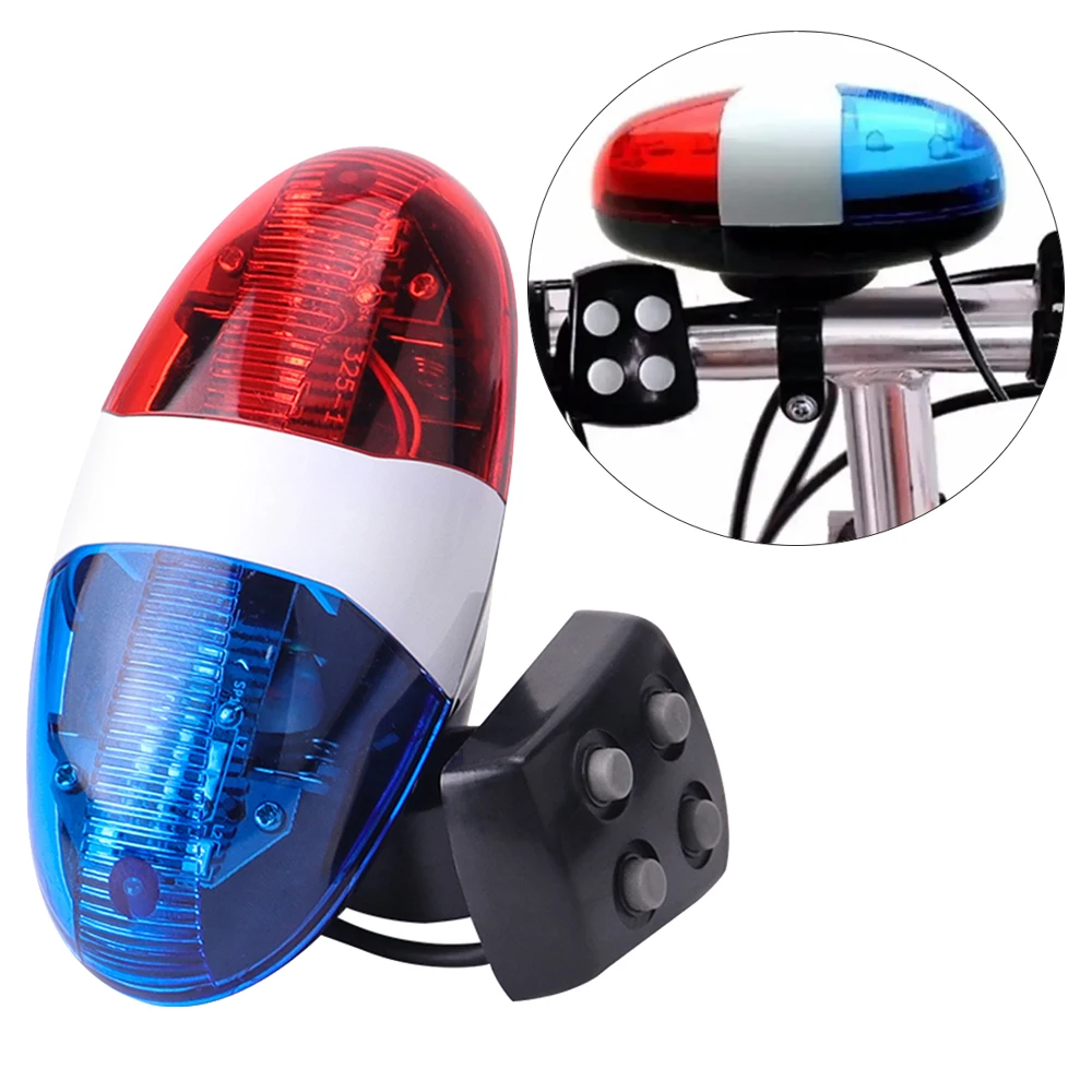 Bicycle Bell 6 LED 4 Tone Bicycle Horn LED Warning Bike Police Light Electric Horn Siren Kid Children Bike Scooter Cycling Lamp