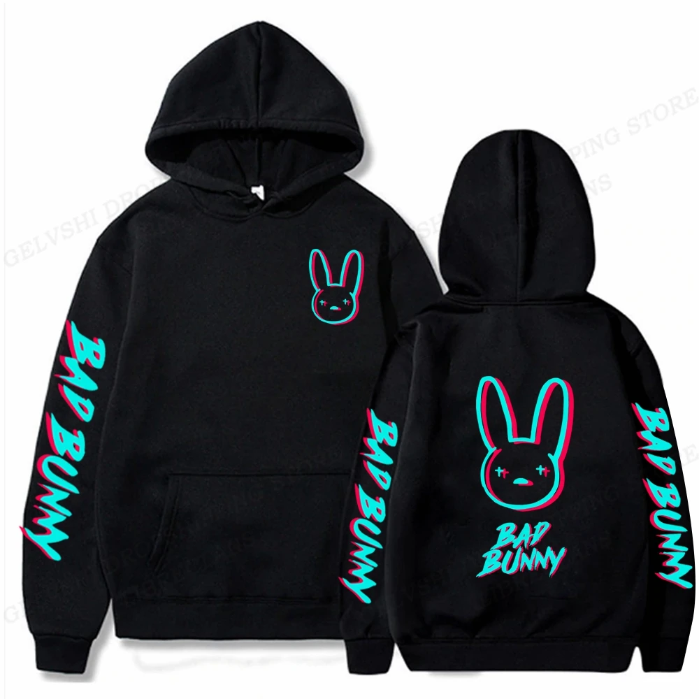 Rapper Bad Bunny Hoodies Rabbit Print Men Woman Streetwear Hip Hop Hoodie Hooded Sweatshirts Pullovers Unisex Tracksuit Clothing