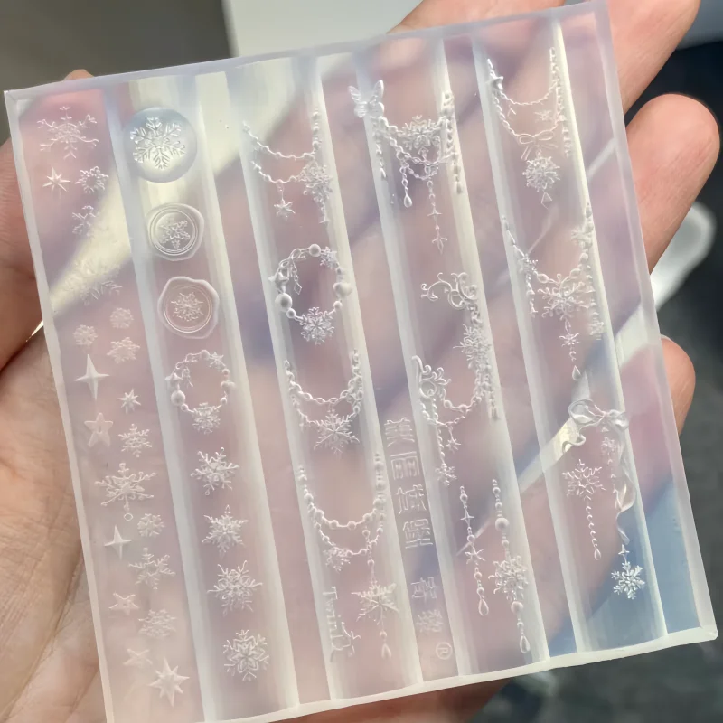 섬세한 겨울 눈꽃 체인, 별 모양 플러시 리본, 3D 네일 장식, 투명 실리콘 몰드