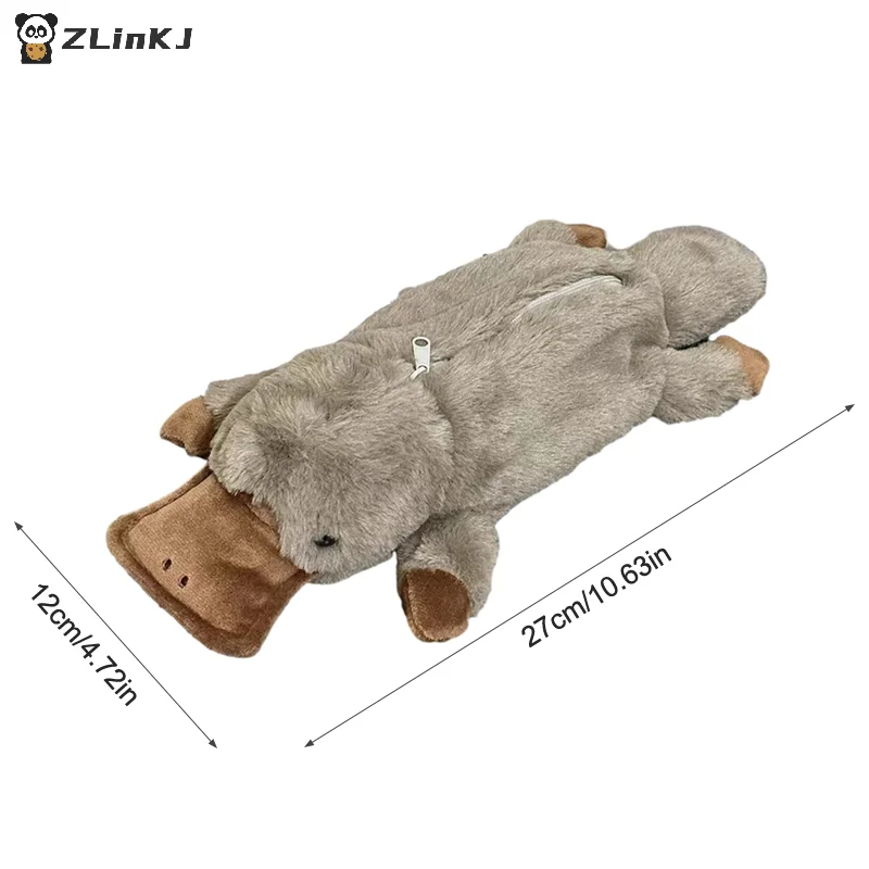 ▶ 1Pcs 귀여운 플래티퍼스 연필 케이스 화장품 가방 플러시 펜 파우치 대용량 보관 가방 학교 용품 문구 상자