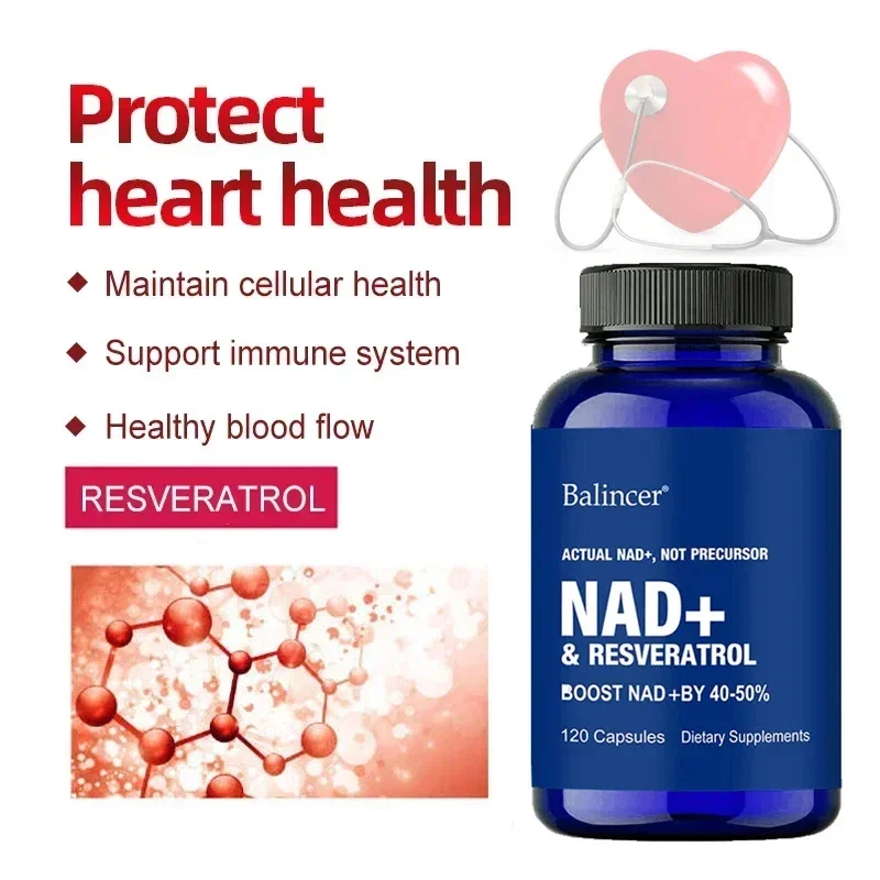 NAD + Resveratrol Supplement Anti-aging Helps Boost Energy Promotes Cell and Skin Health Promotes Blood Circulation