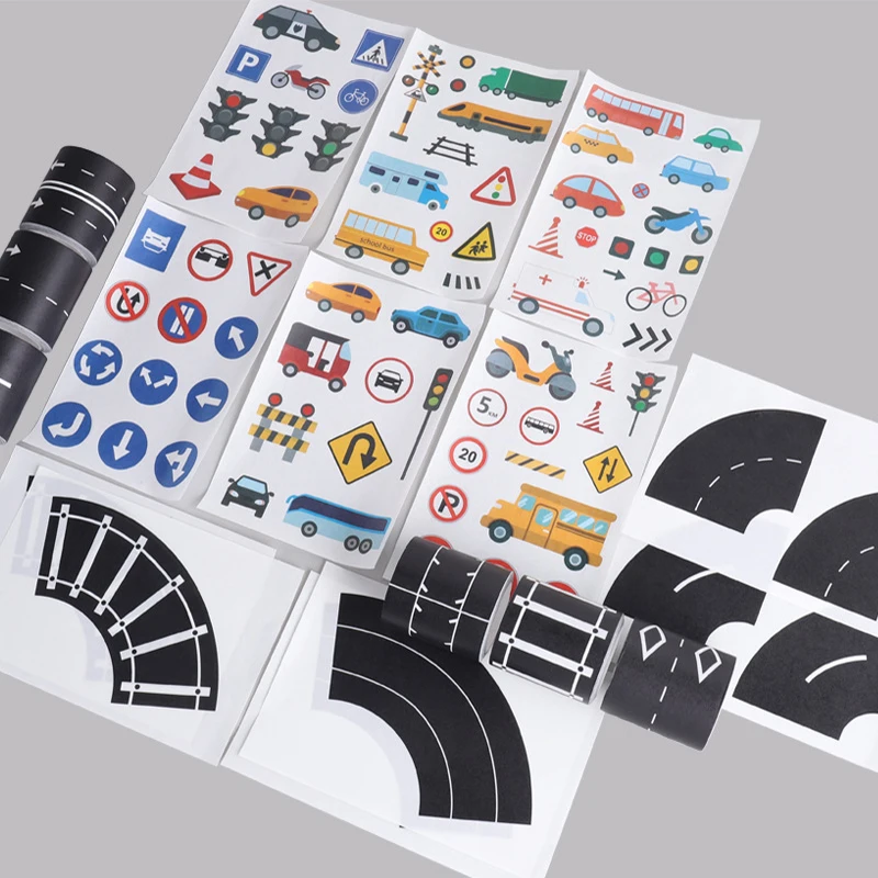 6 rolls/box DIY road and rail transit design and paper tape, railway and highway decorative tape, DIY thin sticker decoration, m 2