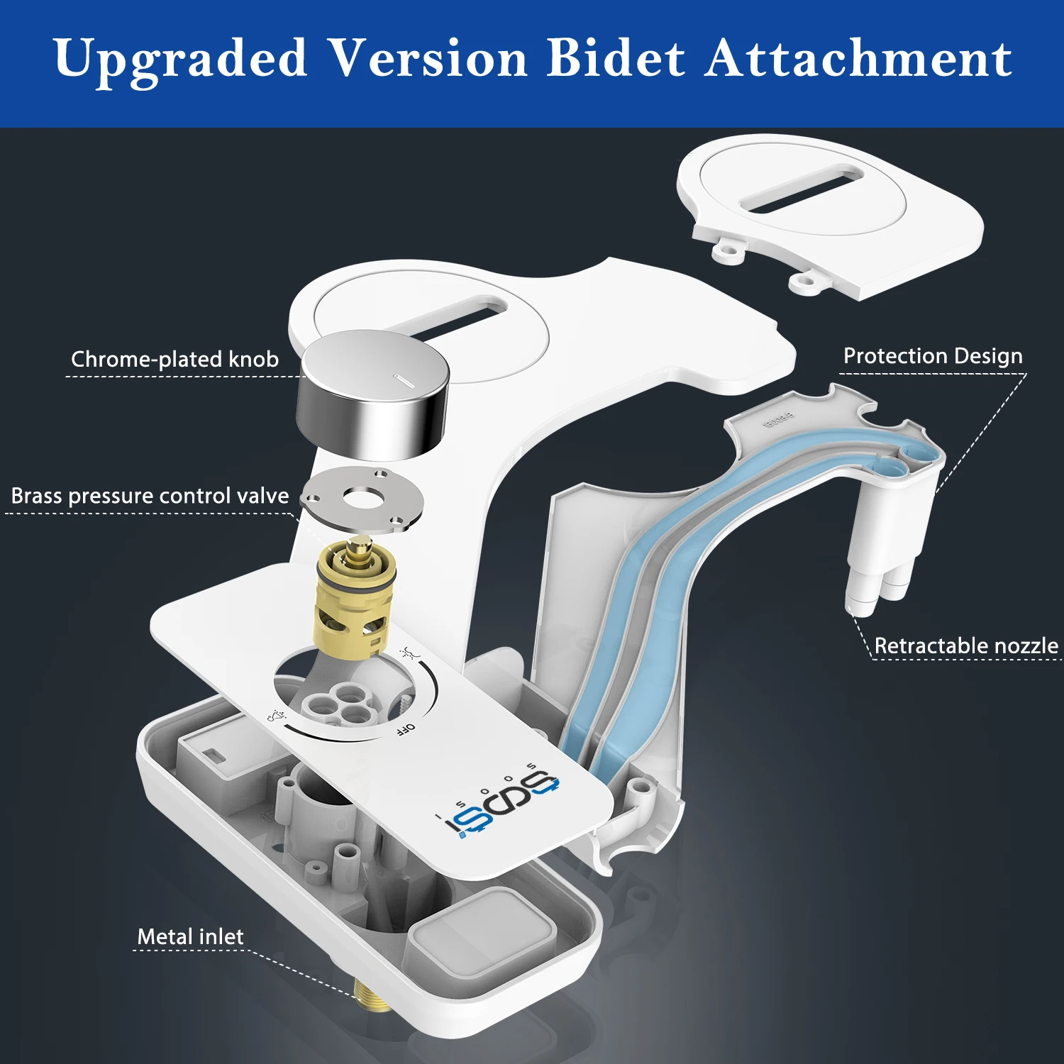 SOOSI New Ultra-Slim Non-Electric Toilet Seat Bidet Attachment Double Nozzle Spiral Adjustable Water Pressure  Ass Sprayer