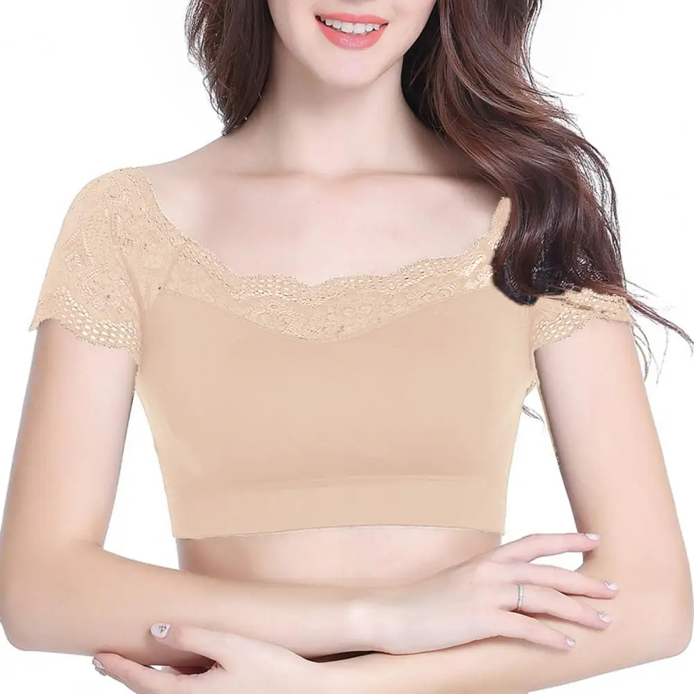 Women Invisible Bra Solid Color Lace Decor No Steel Ring Padded Push Up Gathering Strapless Wrapped Crop Top Female Underwear