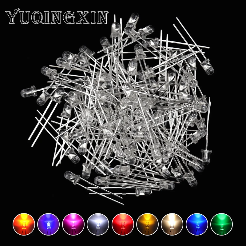 LED Diode 3mm Assorted Kit White Green Red Blue Yellow Orange Pink Purple