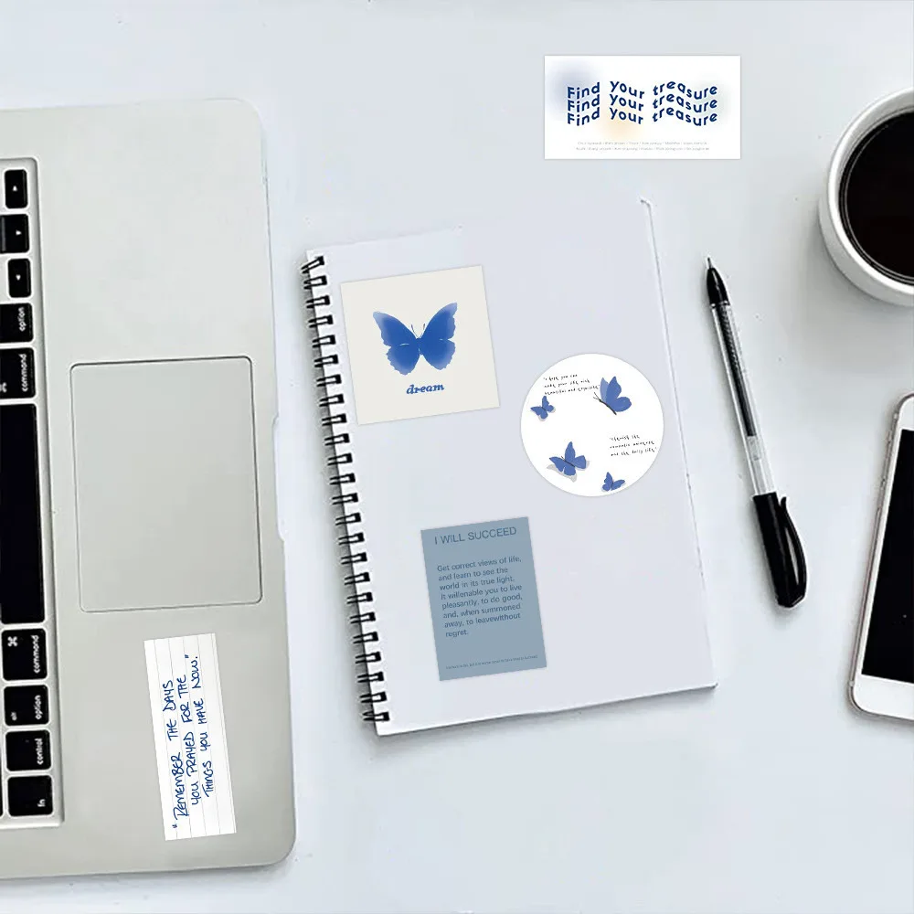 57pcs Blue INS Style Notebooks Graffiti Decorate Stickers Guitar Luggage DIY Creative PVC Waterproof Stickers