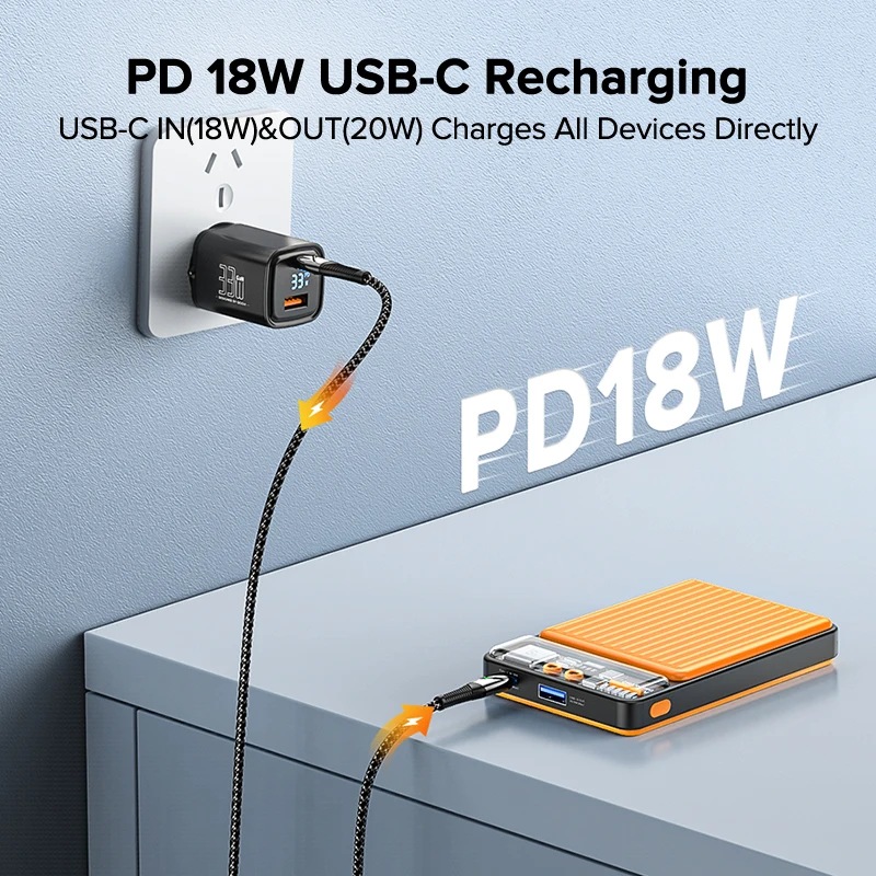 QOOVI Power Bank 22.5W PD QC Charger Ultra-thin Portable Powerbank 10000mAh Battery Fast Charging For iPhone 14 Xiaomi Samsung