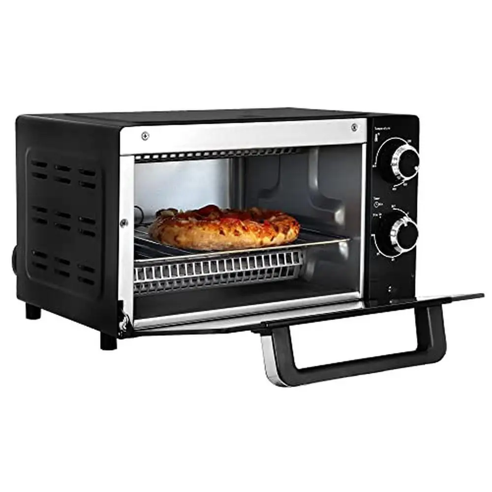 Compact 4 Slice Toaster Oven Pizza Maker 9-Inch Fits Natural Convection Bake Toast 30-Minute Timer Auto Shut-Off Stainless Steel 2