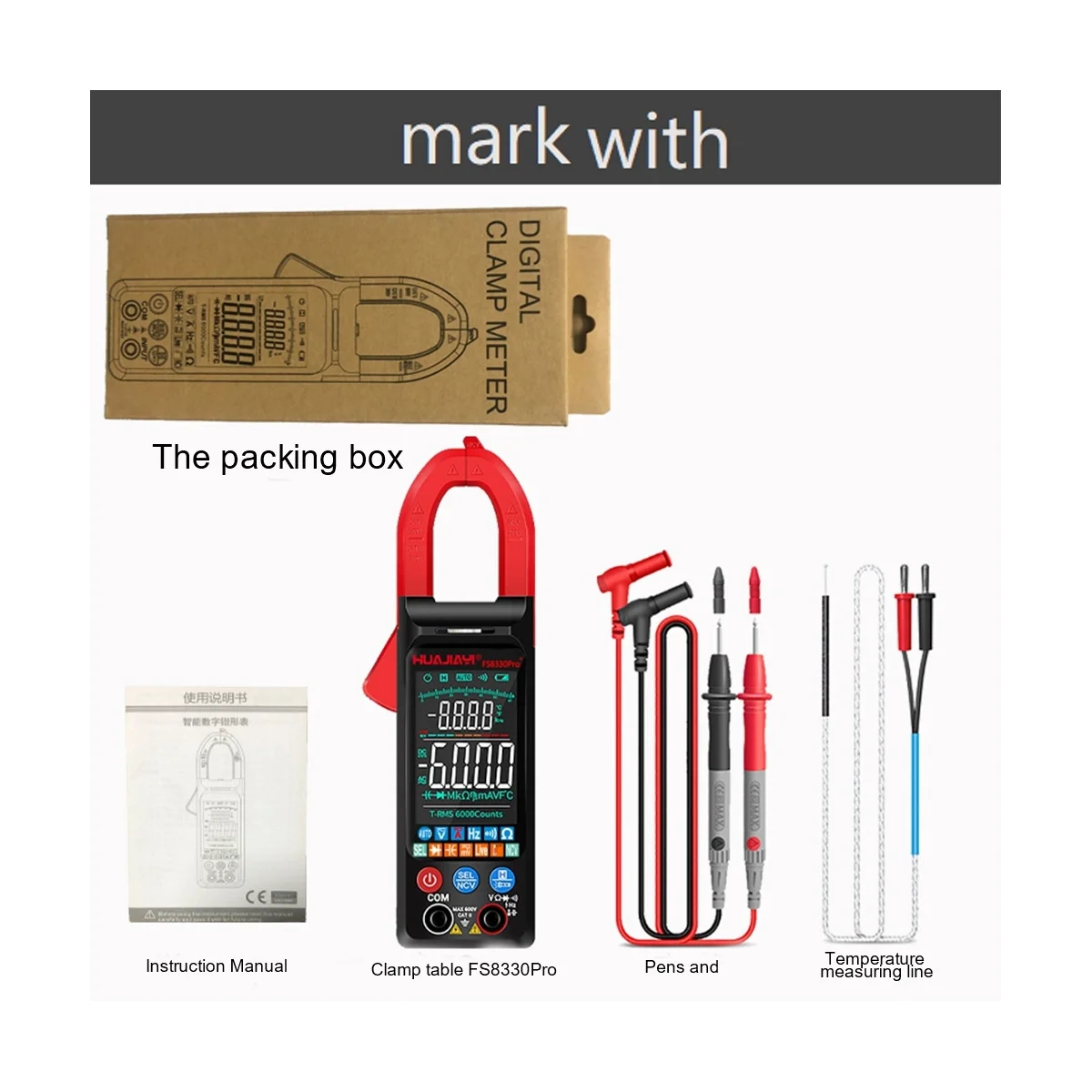 

HUAJIAYI FS8330Pro+DC/AC Current Digital Clamp Meter 6000 Counts 400A Amp Multimeter Large Color Screen Voltage Tester Red