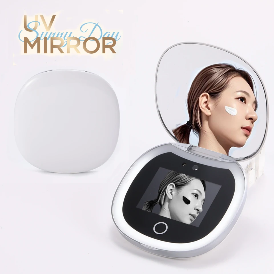 UV Mirror Sunscreen Test Camera Sun Protection Visualization Travel Makeup Mirror LED Light Compact Hand Mirror