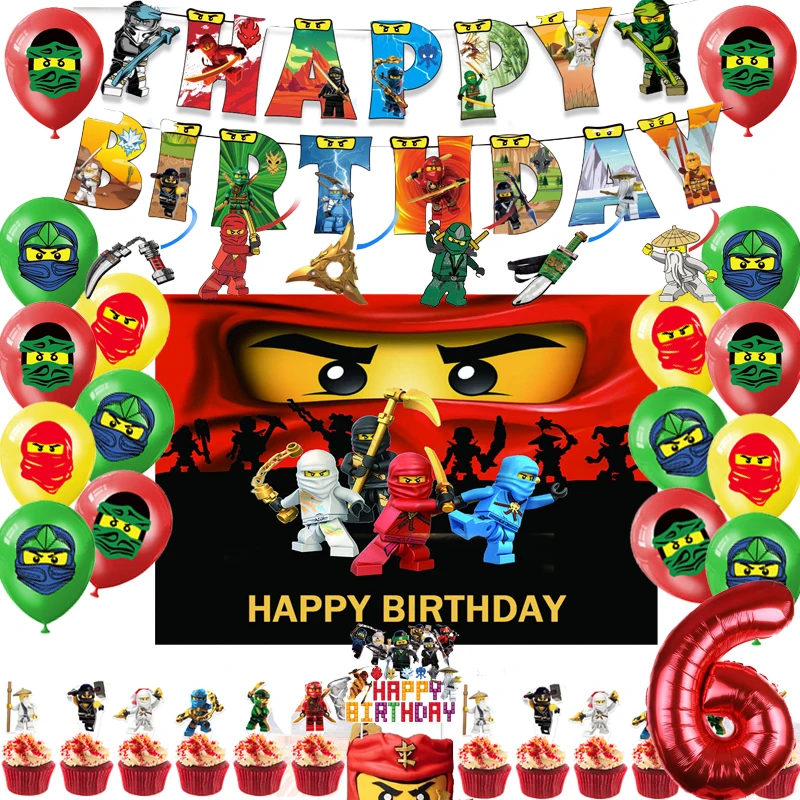 New Legoing Birthday Party Decoration Ninja Latex Balloon Foil Balloon Party Backdrop Banner Cake Topper Baby Shower