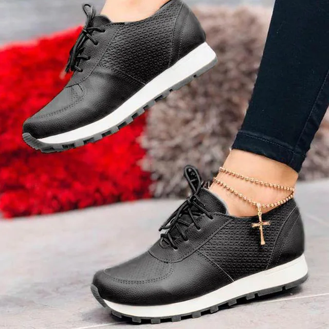 2022 Women's Sneakers Comfortable Shoes Woman Sneakers Lace Up Sneakers For Women Solid Color Zapatillas Mujer Female Flat Shoes 1