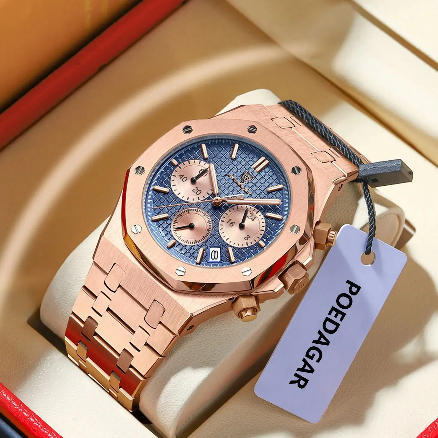 POEDAGAR Luxury Men's Watches Stainless Steel Date Chronograph Male Watch Waterproof Luminous Military Quartz Wristwatch For Men