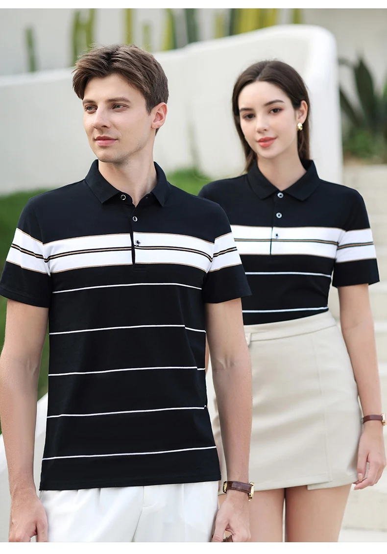 Summer men's polo shirt pure cotton short sleeved T-shirt thin striped business casual breathable wrinkle resistant top 24 S90bbe886574241fa806515cea59708e8b