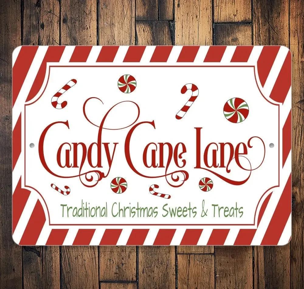 

Retro Metal Tin Sign, Family Living Room Outdoor or Indoor Wall Decoration Gift Christmas Candy Cane Lollipop Poster