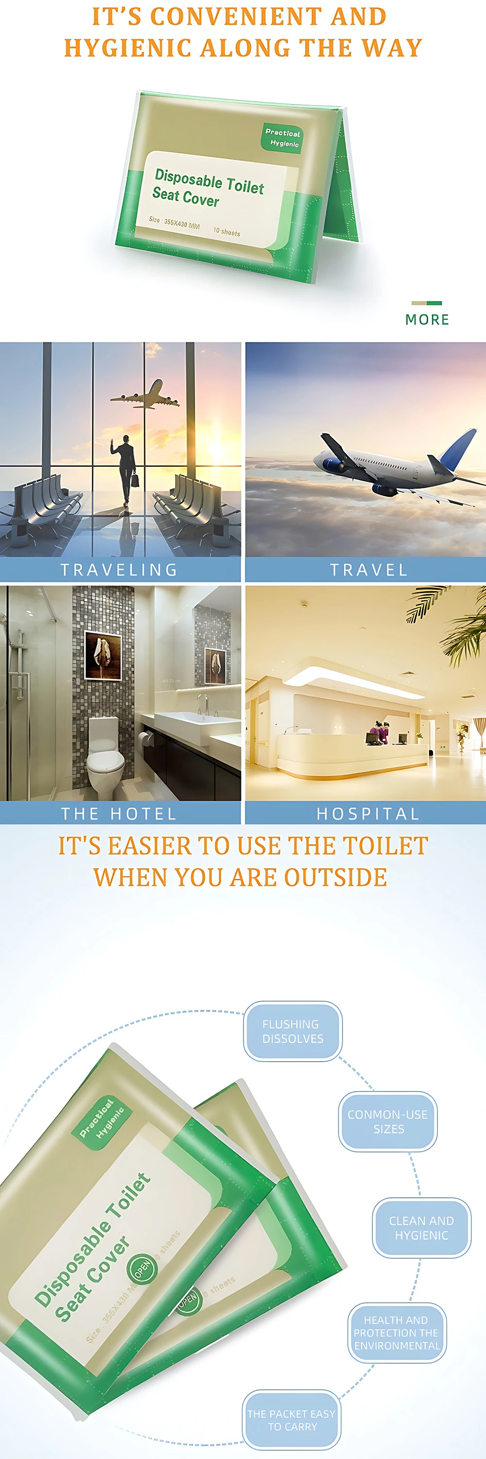 Description Picture 4 of itemDisposable Toilet Seat Paper Flushing Dissolve Toilet Seat Cover Portable Travel Camping Hotel Degradable Toilet Accessories