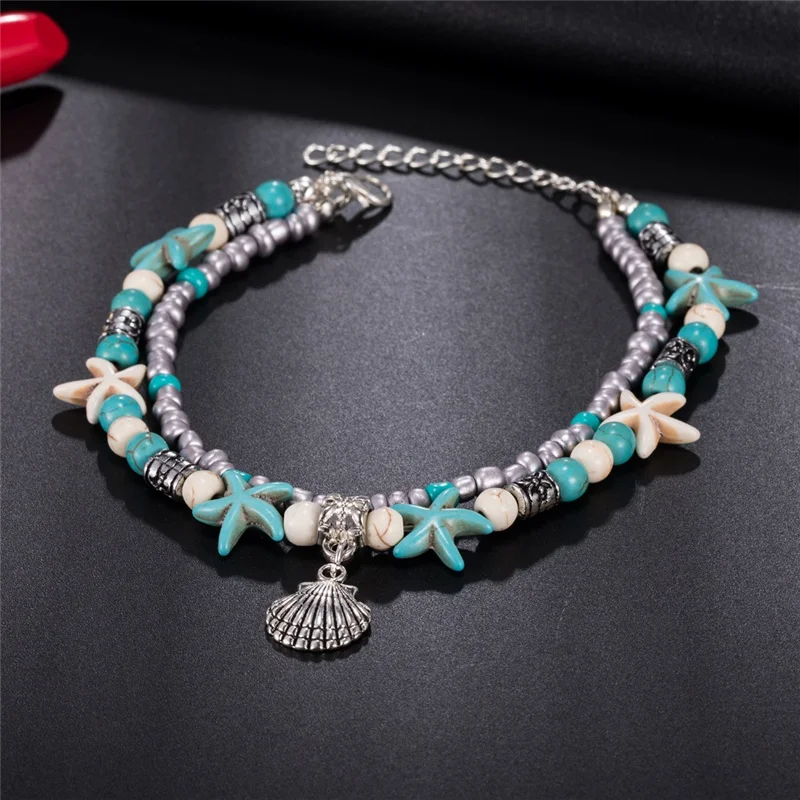 Vintage Shell Beads Starfish Turtle Anklets For Women silver anklet bracelet ankle chains bead bracelet beads anklet toe foot bracelet