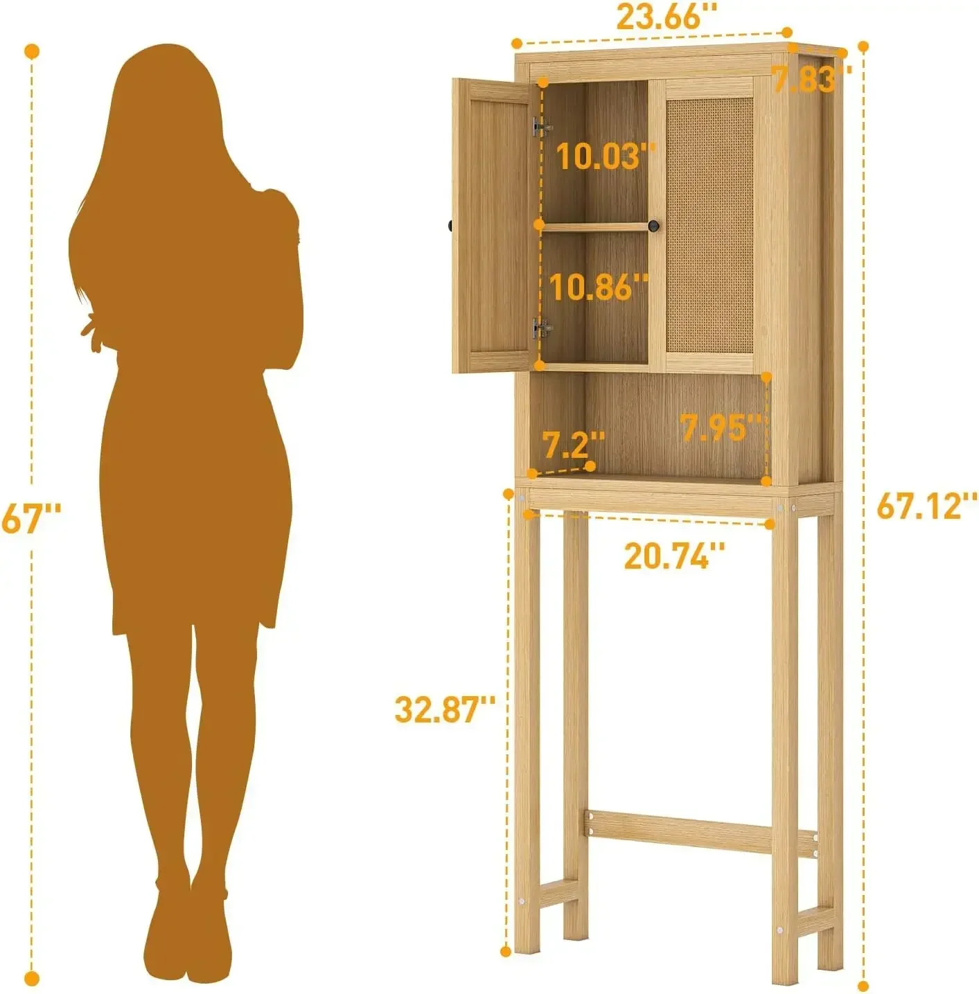 Rattan Over The Toilet Storage Cabinet, Adjustable Shelf, Behind Toilet Cabinet,Bathroom, Laundry, Wood Rack, Natural 2