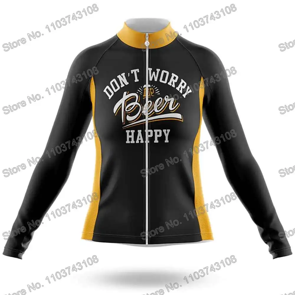 Beer Happy Cycling Jersey Winter Cycling Clothing Women Road Race Bike Shirt Autumn Long Sleeve MTB Bicycle Thermal Jacket