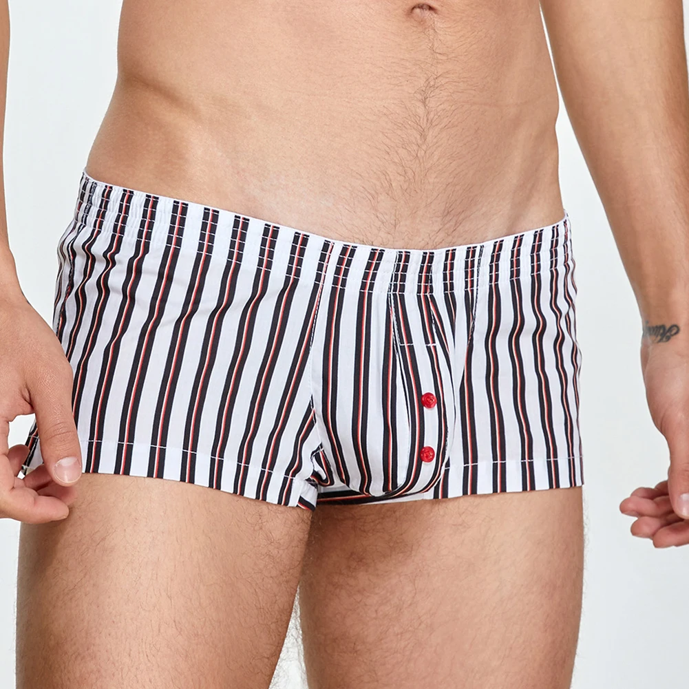 

Mens Sexy Underpants Soft Boxers Shorts Male Underwear Big Scrotum Pouch Boxershorts Button Low Rise Cotton Home Boxer Trunks